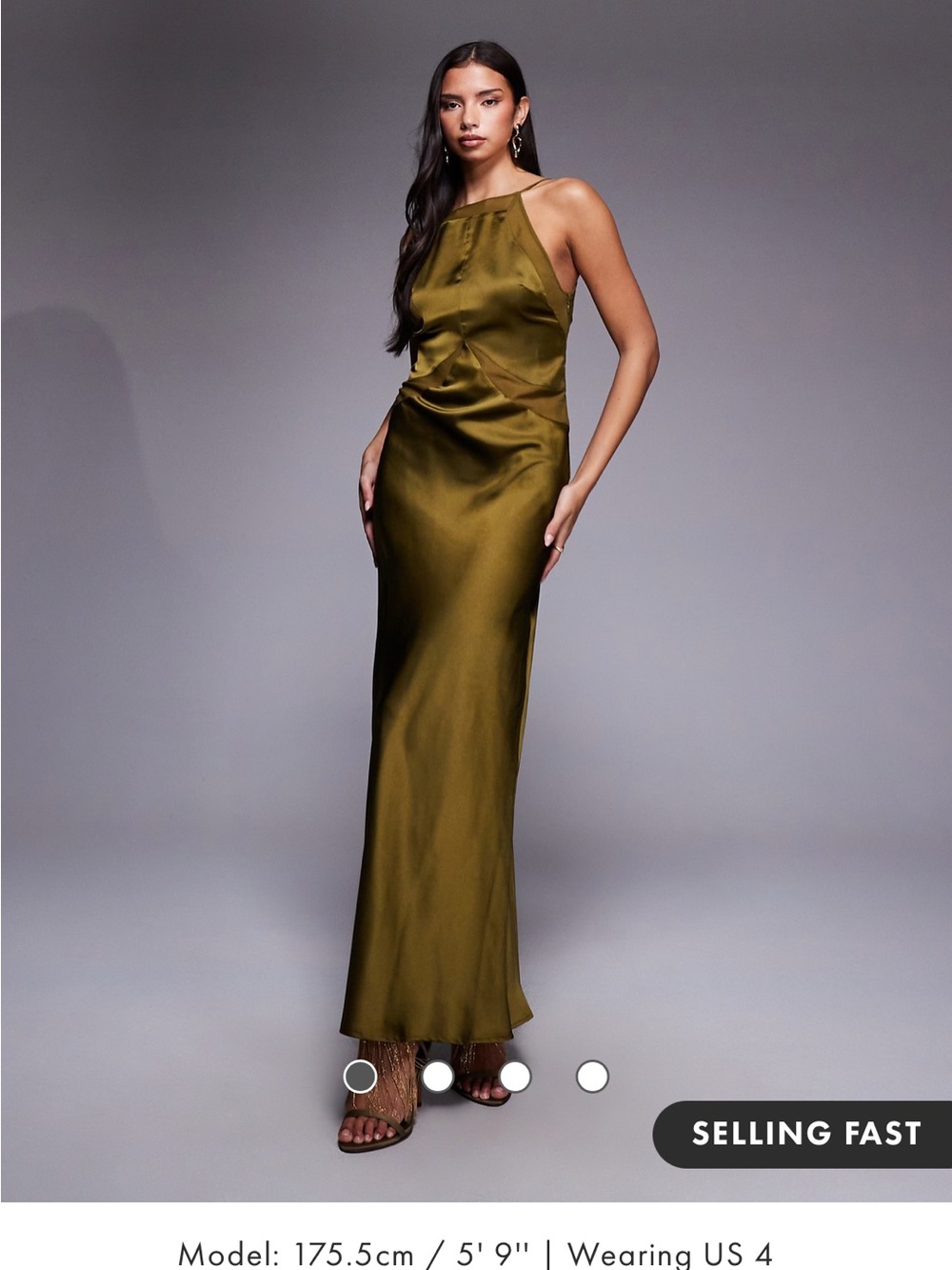 ASOS DESIGN satin chiffon mix square high neck maxi dress in dark olive
